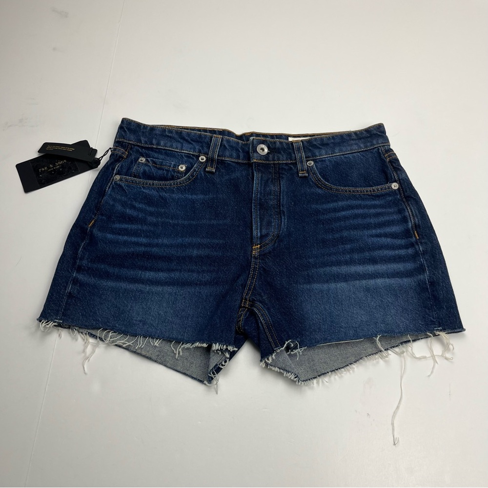 Rag & Bone Dre Low Rise Short Womens Size 27 Dark Wash Blue Denim Button Fly NEW